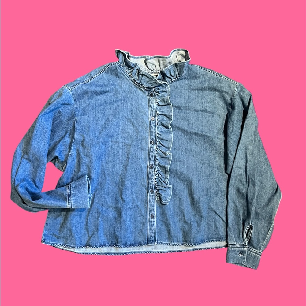 H&M cropped Denim Ruffle Shirt